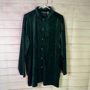 Sag‎ Harbor Woman Green Velvet Velour Long Sleeve Button Front Top Size 2X